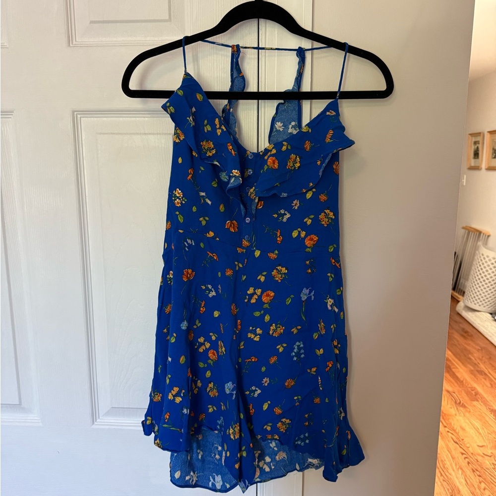 Floral Blue Ruffle Romper